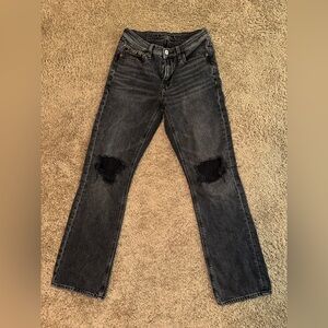 American Eagle Outfitters Black Distressed Straight Leg Jeans
